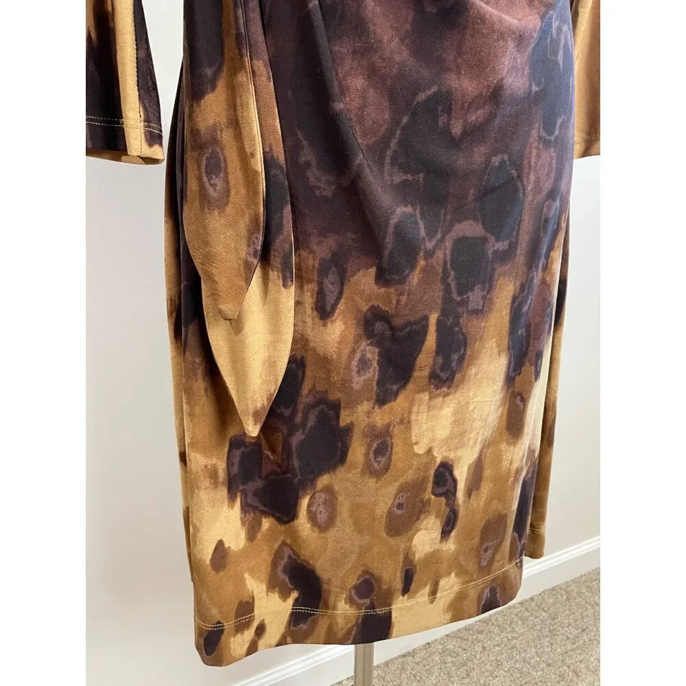 New Directions Pencil Dress Womens S Brown Watercolor Print Gathered Waist